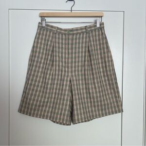 Vtg David Smith Womens Walking Shorts Size 10 Beige Plaid High Waist Made In USA